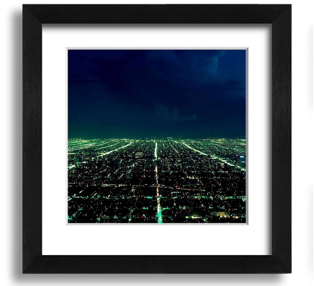 Aerial City View Square Framed Print showcasing a vibrant urban landscape, elegantly framed in a stylish color.