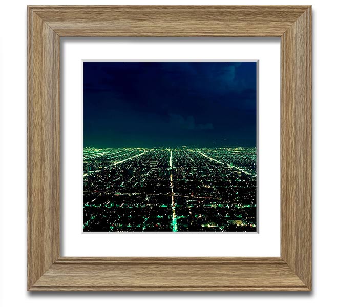 Aerial City View Square Framed Print showcasing a vibrant urban landscape, elegantly framed in a stylish color.