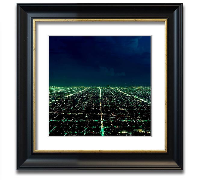 Aerial City View Square Framed Print showcasing a vibrant urban landscape, elegantly framed in a stylish color.