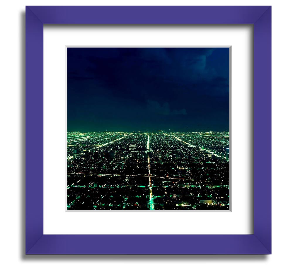 Aerial City View Square Framed Print showcasing a vibrant urban landscape, elegantly framed in a stylish color.