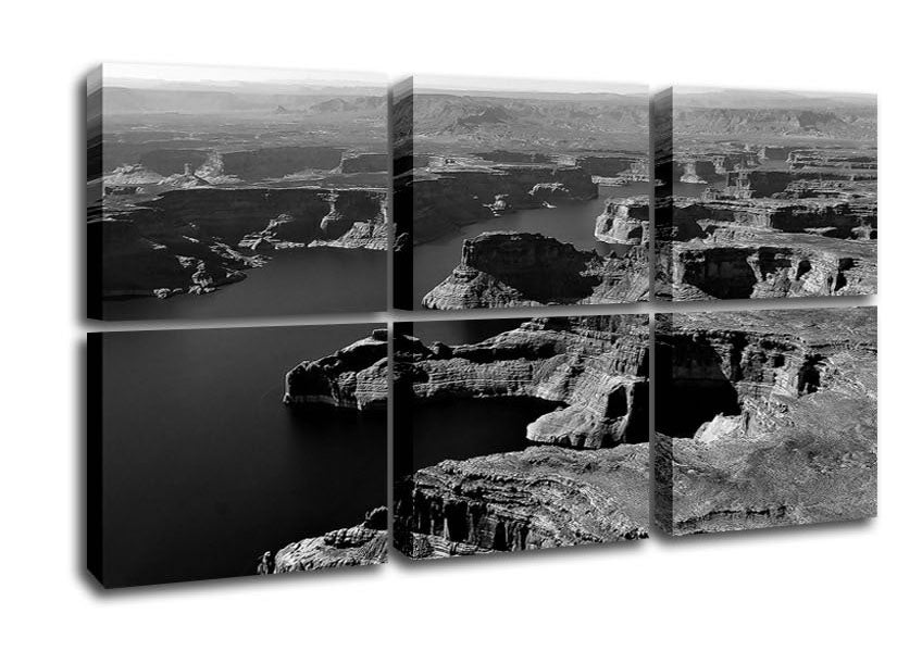 Aerial view of a canyon printed on canvas, showcasing vibrant colors and intricate details, mounted on a sturdy box frame.