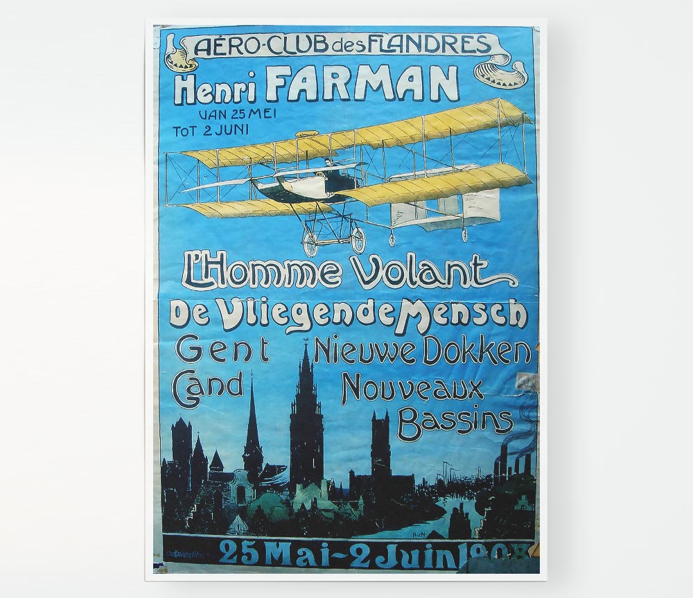 Aero Club canvas poster featuring vibrant aviation-themed artwork, ready for display or framing.