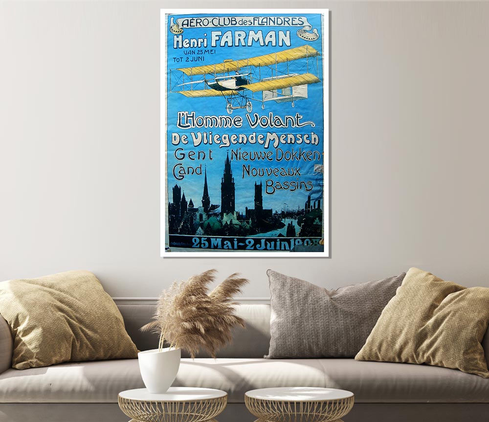 Aero Club canvas poster featuring vibrant aviation-themed artwork, ready for display or framing.