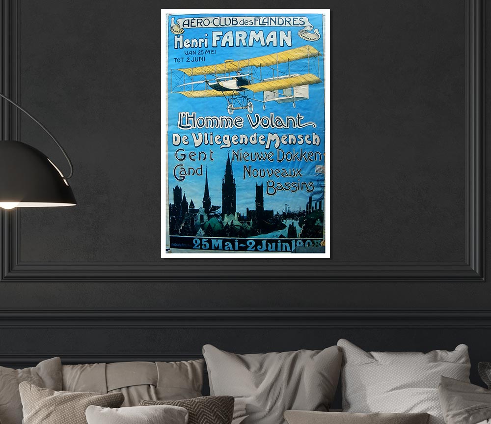 Aero Club canvas poster featuring vibrant aviation-themed artwork, ready for display or framing.