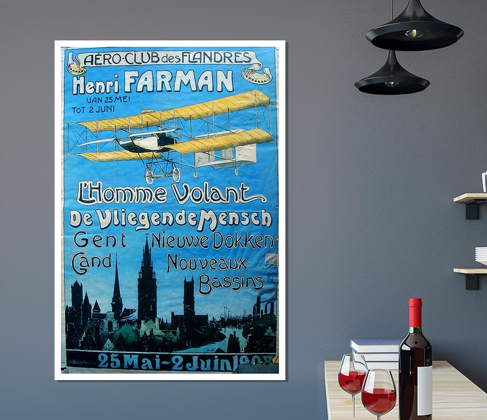 Aero Club canvas poster featuring vibrant aviation-themed artwork, ready for display or framing.