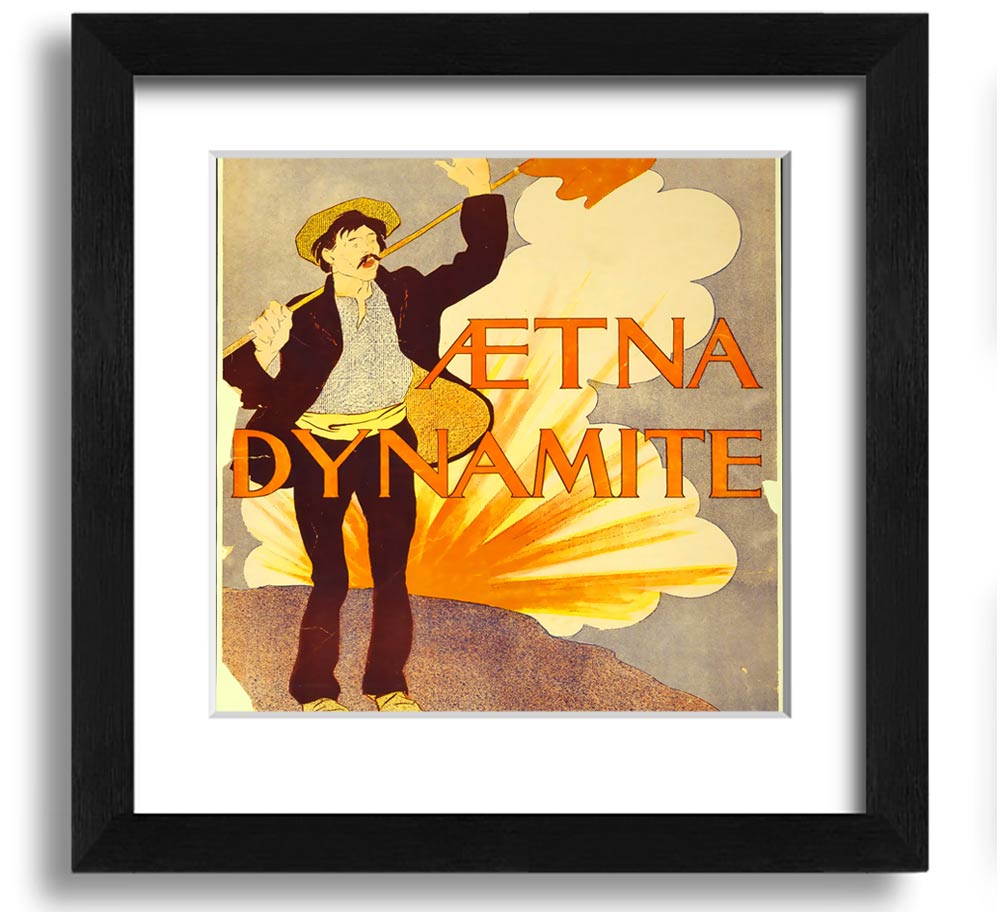 Aetna Dynamite Square Framed Print showcasing vibrant colors and a stylish design, ready to hang.