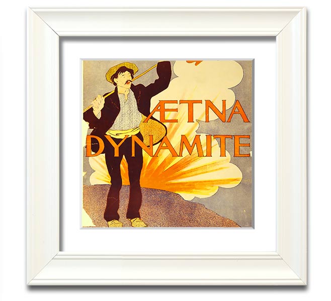 Aetna Dynamite Square Framed Print showcasing vibrant colors and a stylish design, ready to hang.