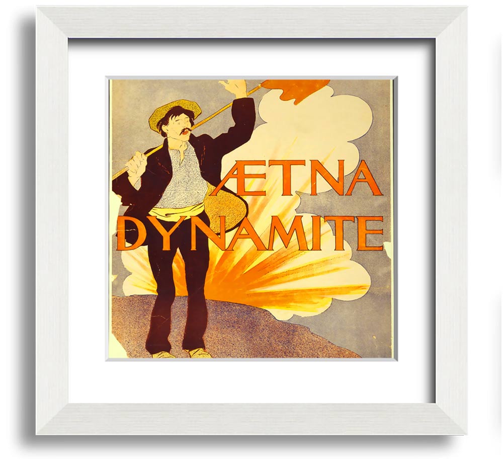 Aetna Dynamite Square Framed Print showcasing vibrant colors and a stylish design, ready to hang.