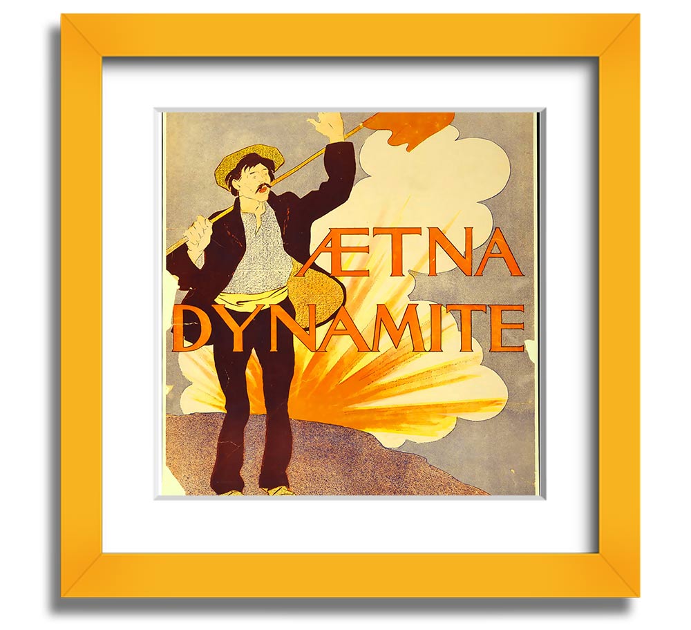 Aetna Dynamite Square Framed Print showcasing vibrant colors and a stylish design, ready to hang.