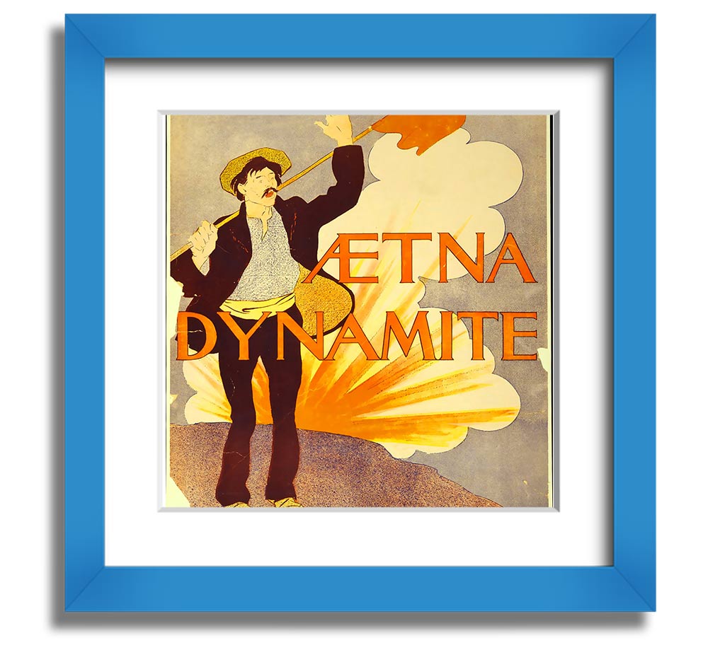 Aetna Dynamite Square Framed Print showcasing vibrant colors and a stylish design, ready to hang.