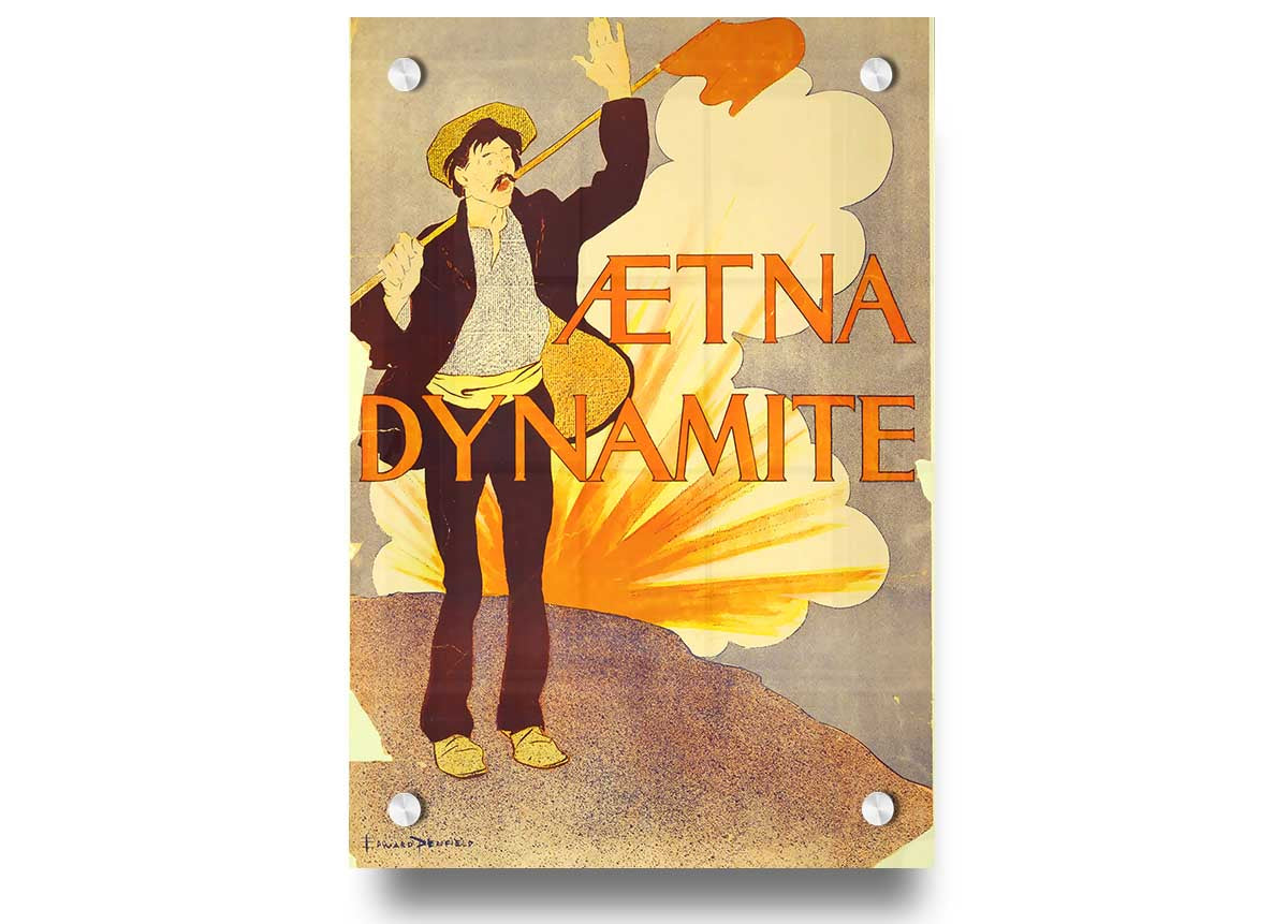 A vibrant Aetna Dynamite acrylic print showcasing colorful artwork on 5mm thick acrylic glass, ready to hang.