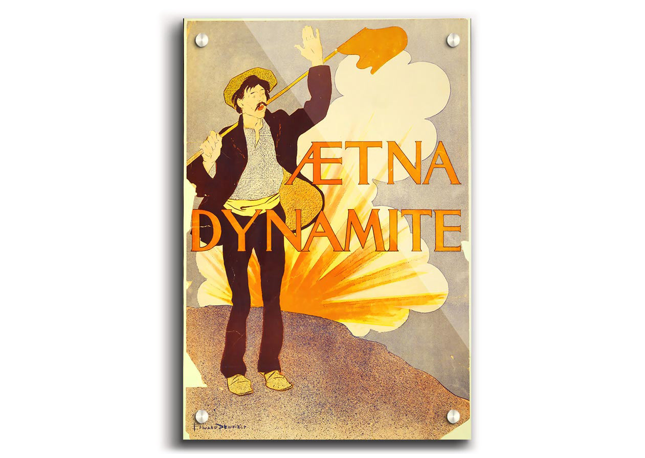 A vibrant Aetna Dynamite acrylic print showcasing colorful artwork on 5mm thick acrylic glass, ready to hang.