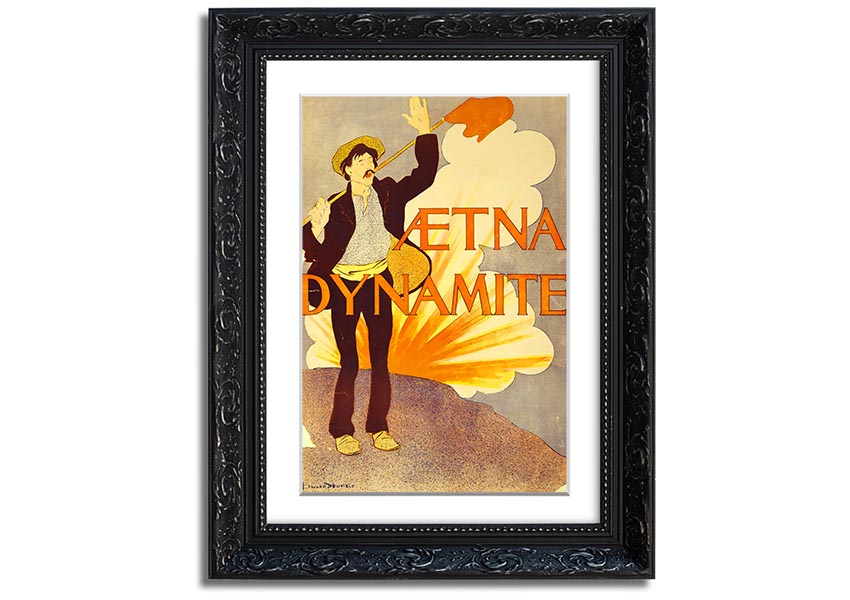 Aetna Dynamite framed print showcasing vibrant colors and intricate design, ready to hang on a wall.