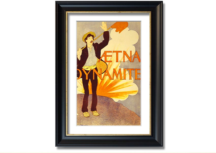 Aetna Dynamite framed print showcasing vibrant colors and intricate design, ready to hang on a wall.