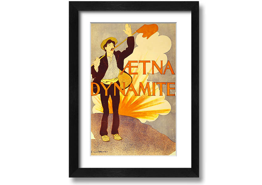 Aetna Dynamite framed print showcasing vibrant colors and intricate design, ready to hang on a wall.