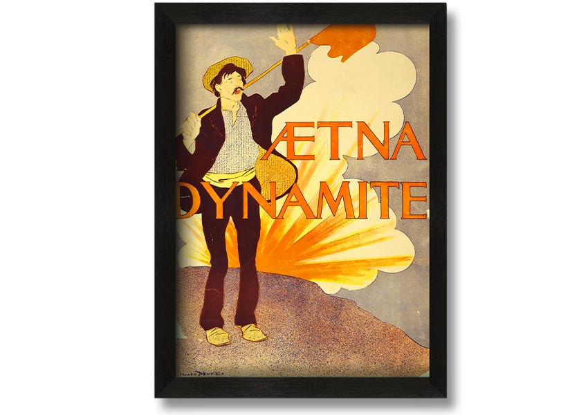 Aetna Dynamite framed print showcasing vibrant colors and intricate design, ready to hang on a wall.