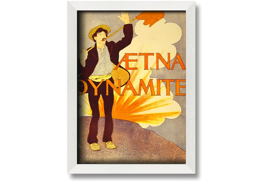 Aetna Dynamite framed print showcasing vibrant colors and intricate design, ready to hang on a wall.