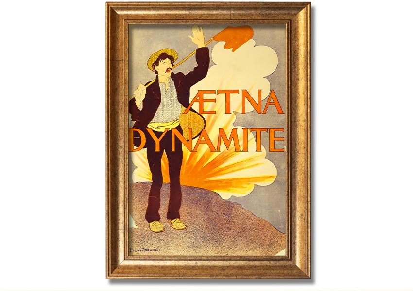 Aetna Dynamite framed print showcasing vibrant colors and intricate design, ready to hang on a wall.