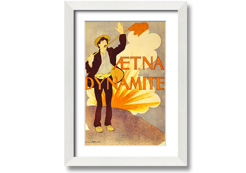 Aetna Dynamite framed print showcasing vibrant colors and intricate design, ready to hang on a wall.