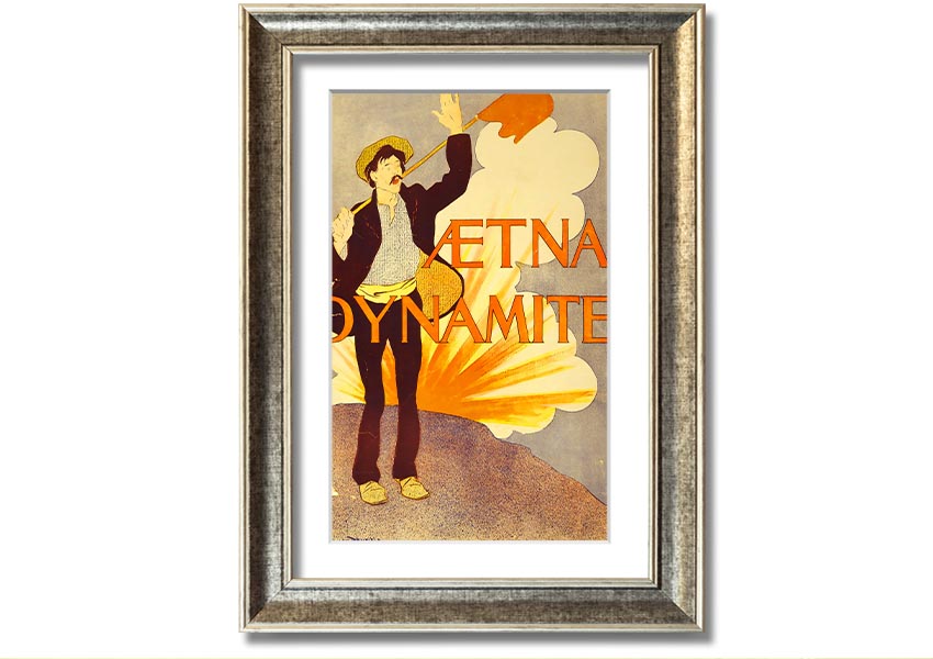 Aetna Dynamite framed print showcasing vibrant colors and intricate design, ready to hang on a wall.