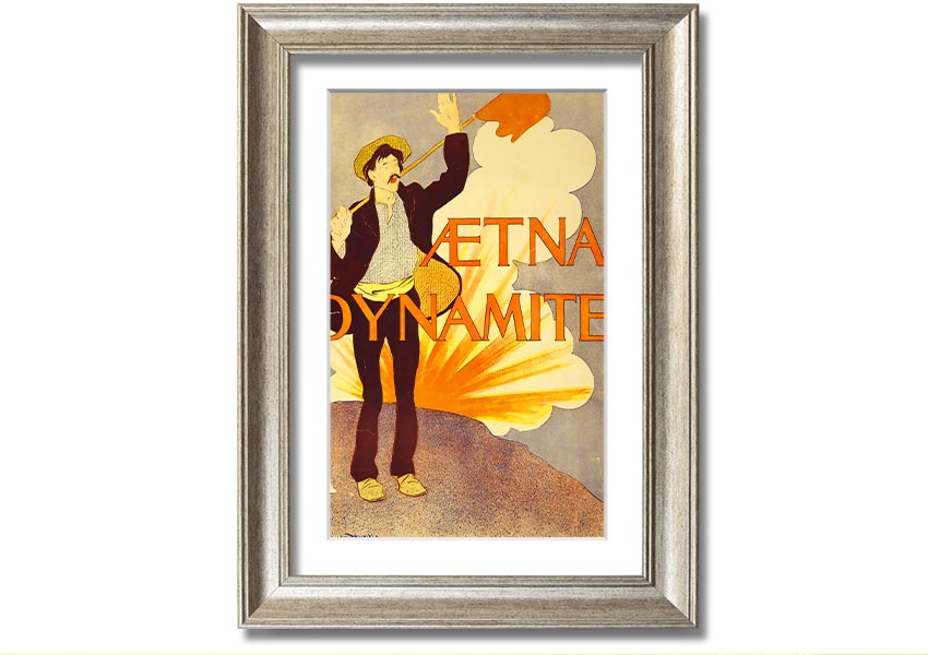 Aetna Dynamite framed print showcasing vibrant colors and intricate design, ready to hang on a wall.