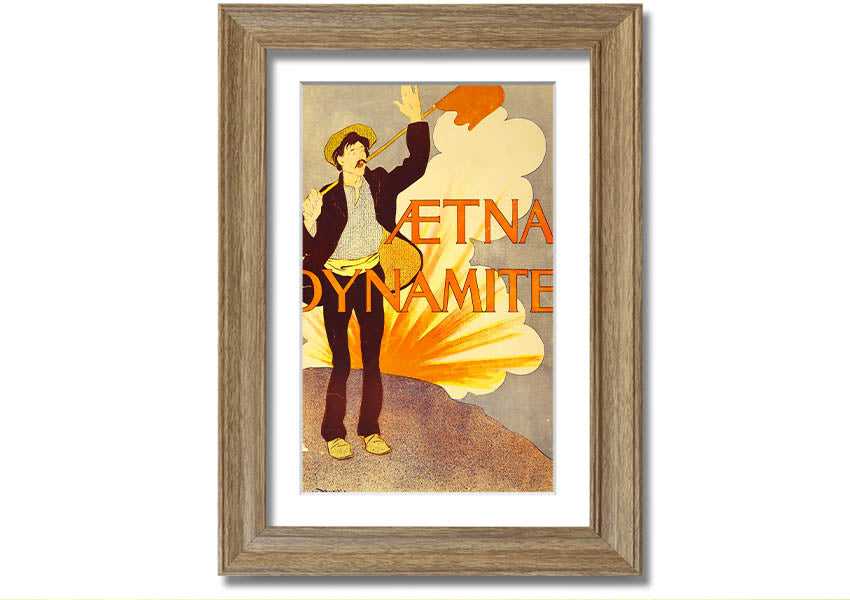 Aetna Dynamite framed print showcasing vibrant colors and intricate design, ready to hang on a wall.