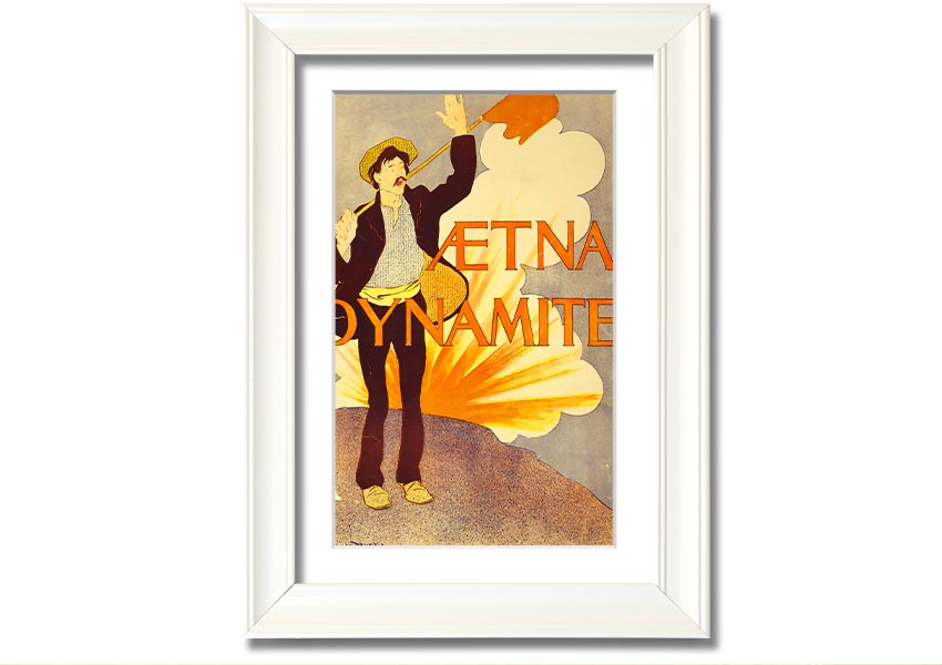 Aetna Dynamite framed print showcasing vibrant colors and intricate design, ready to hang on a wall.