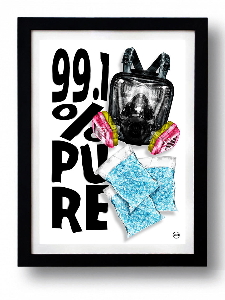 Affiche 99,1 % PURE par Rubiant, imprimée sur papier fine arts, avec des couleurs éclatantes et un certificat d'authenticité.