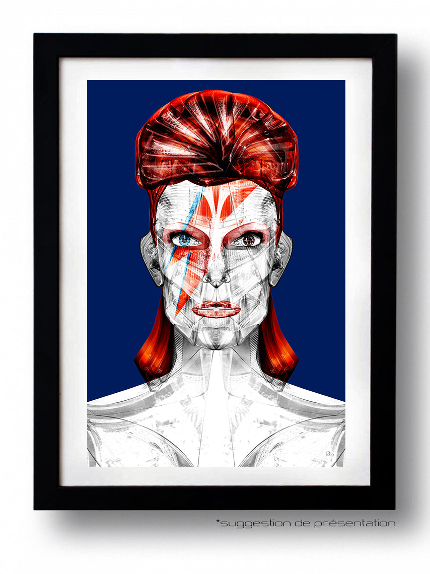 Affiche B STARMAN par Rubiant, imprimée sur papier fine arts, avec des couleurs vives et un certificat d'authenticité.