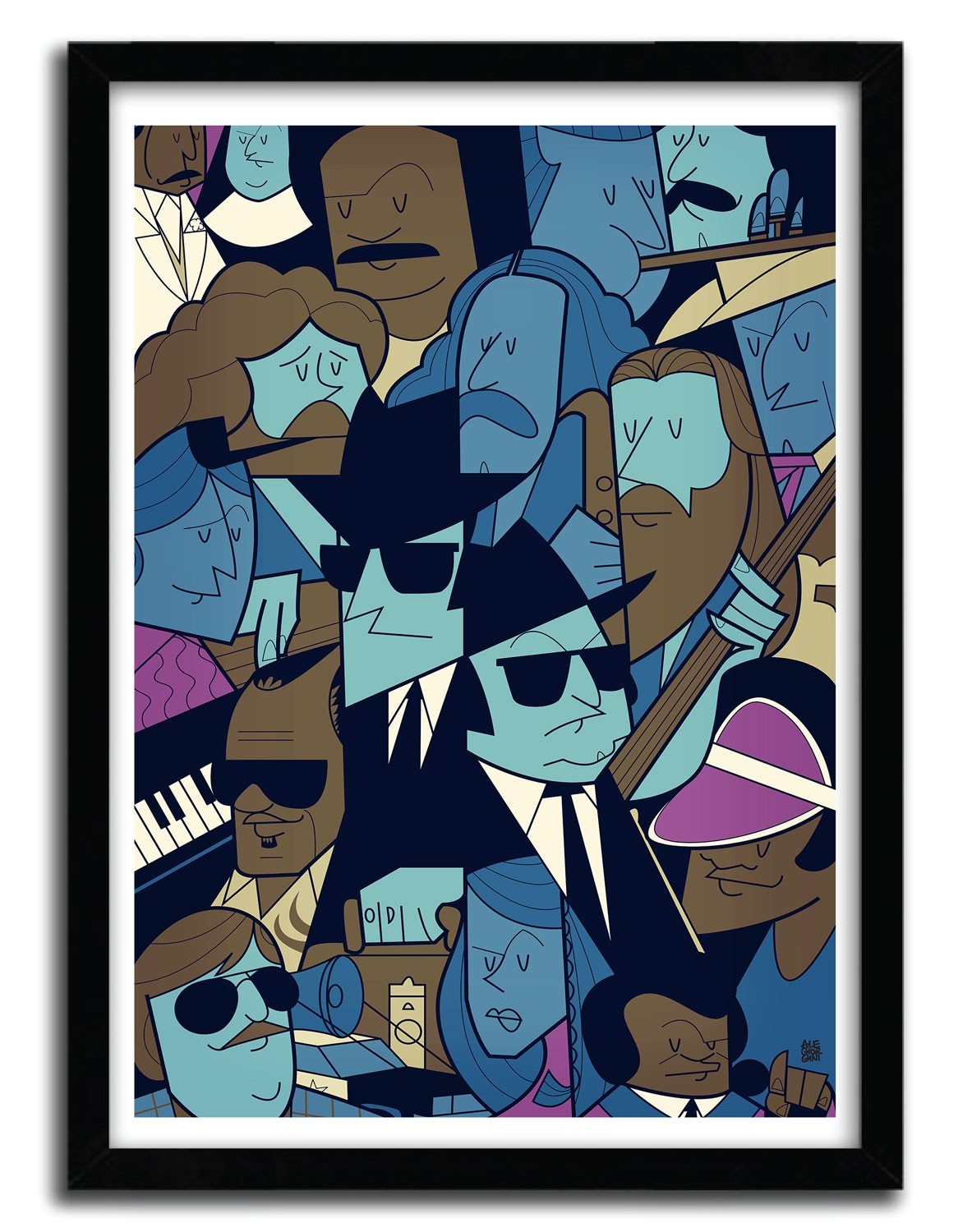 Affiche BLUES BROTHERS par Ale Giorgini, imprimée sur papier fine arts, avec des couleurs vives et un design accrocheur.