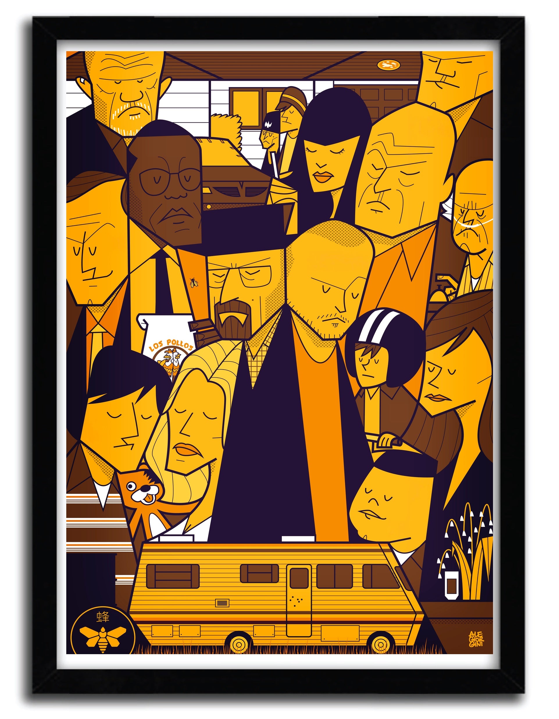 Affiche Breaking Bad Yellow par Ale Giorgini, imprimée sur papier fine arts, numérotée et signée, avec des couleurs vives et un design captivant.