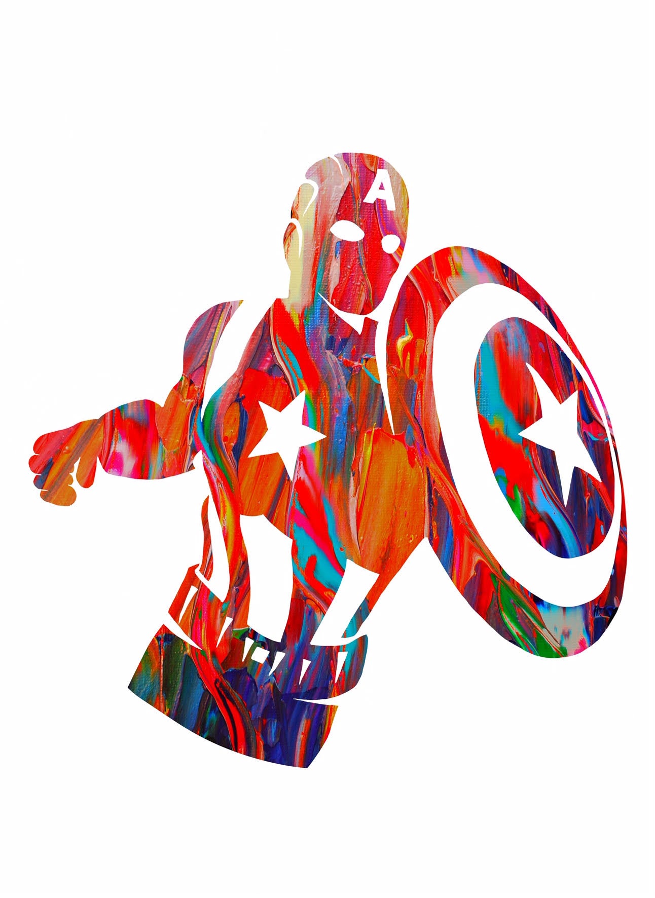 Affiche Captain America by Sarkis, an abstract fine art print featuring vibrant colors and superhero themes, limited to 50 signed copies.