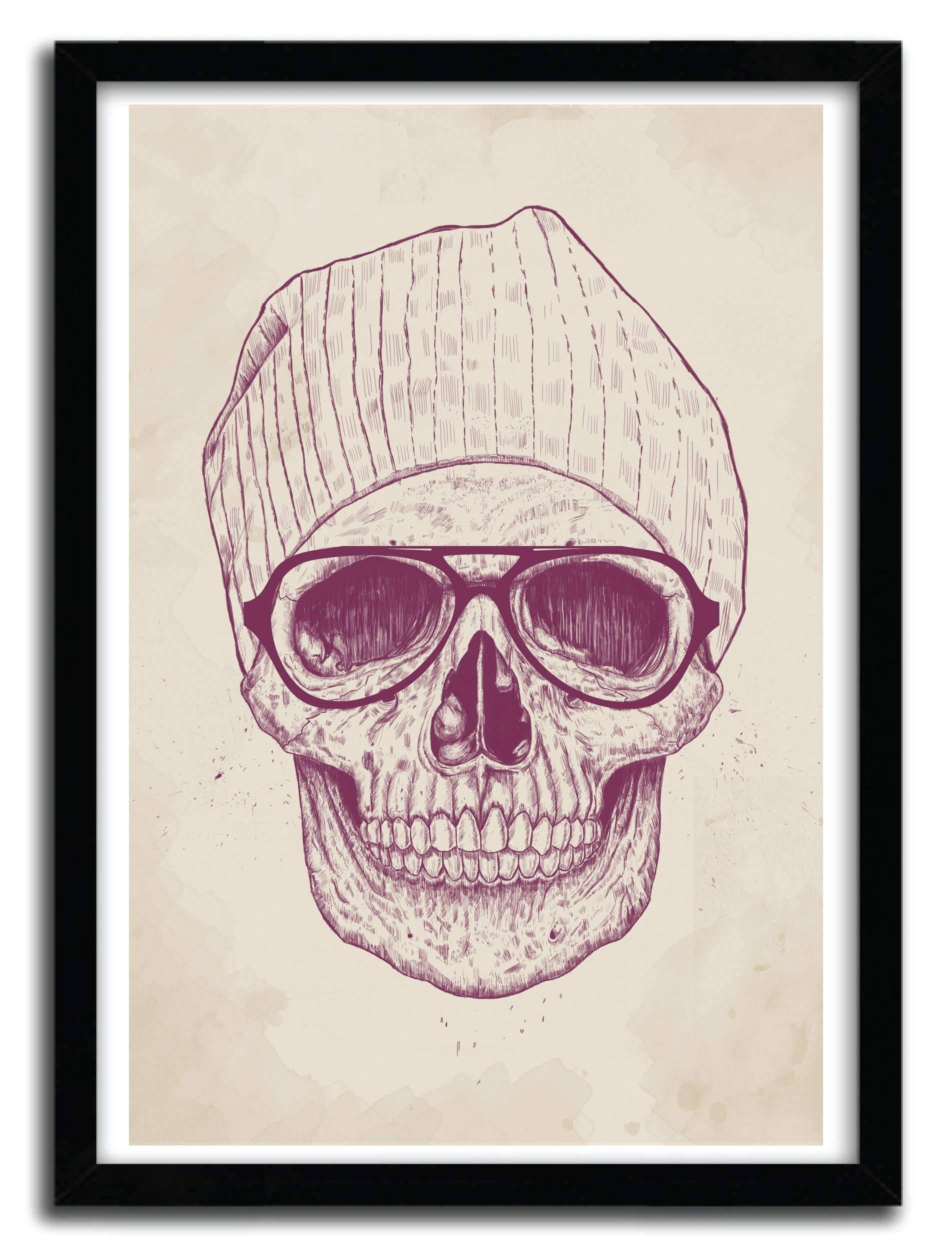 Affiche COOL SKULL par BALAZS SOLTI, imprimée sur papier fine arts, avec des couleurs vives et un design audacieux.