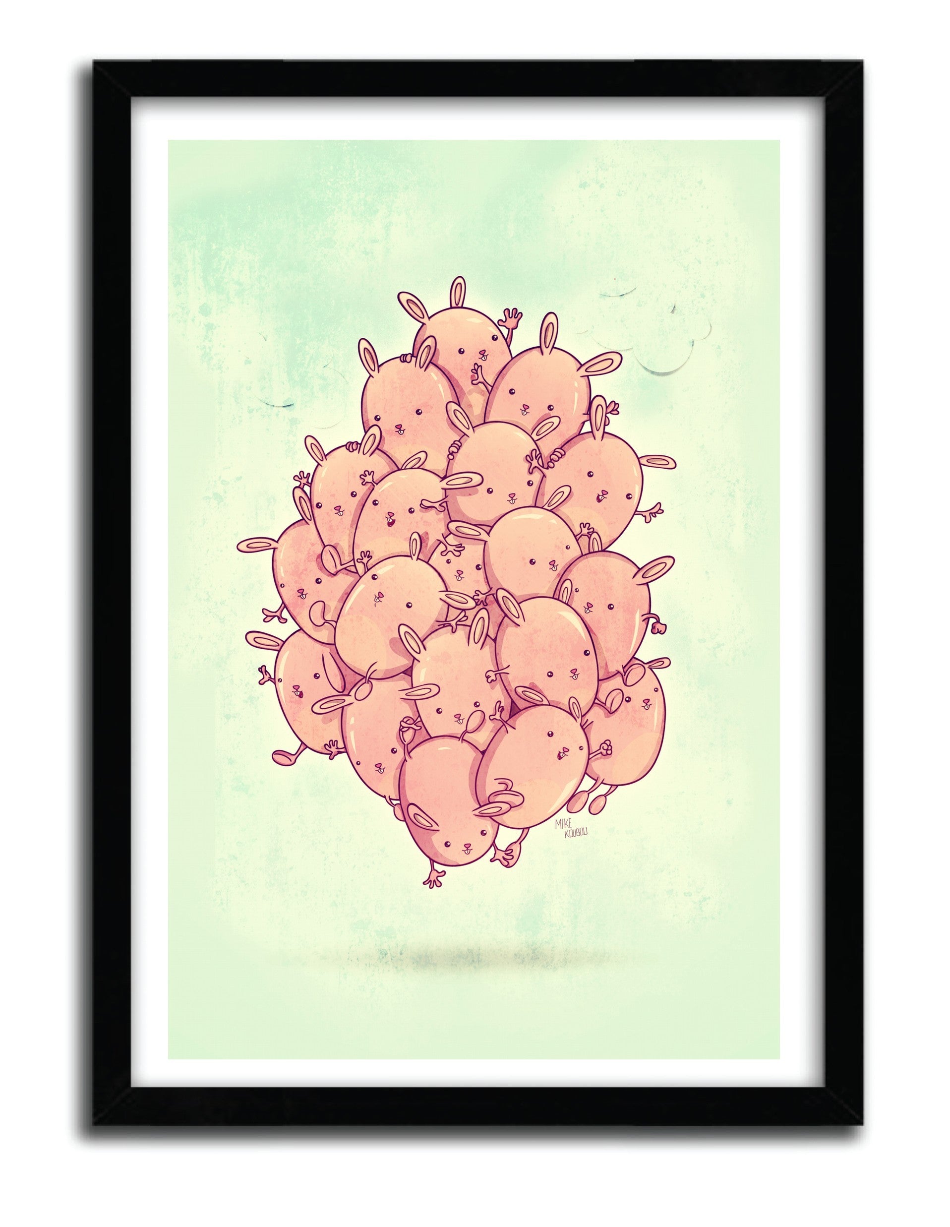 CUTE BUNNIES print by MIKE KOUBOU on fine arts paper, showcasing vibrant colors and intricate details.