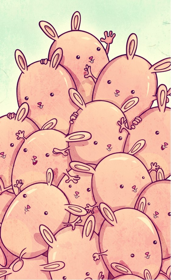 CUTE BUNNIES print by MIKE KOUBOU on fine arts paper, showcasing vibrant colors and intricate details.