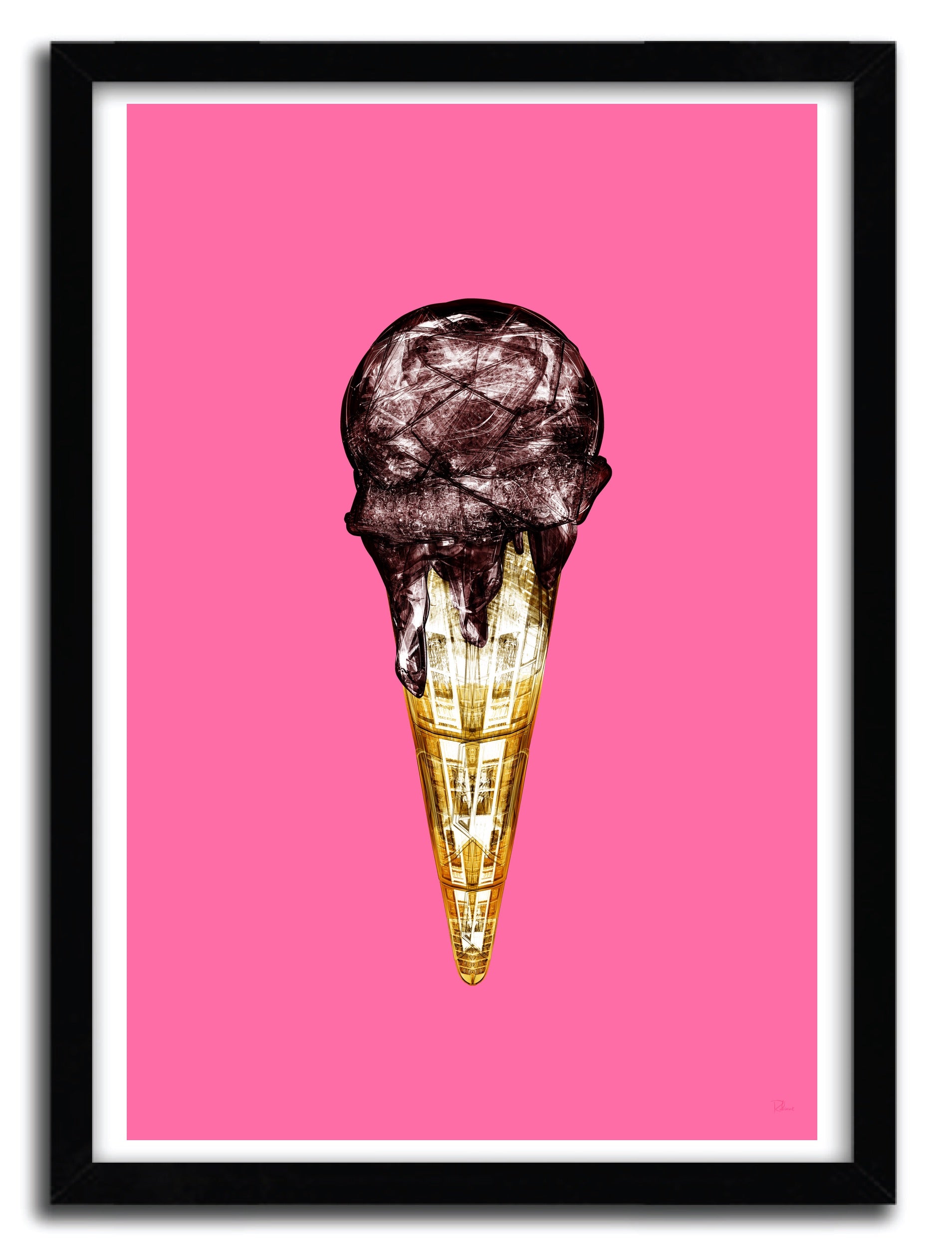 Affiche 'espece de cone au chocolat' par Rubiant, imprimée sur papier fine arts, avec des couleurs vibrantes et un design unique.