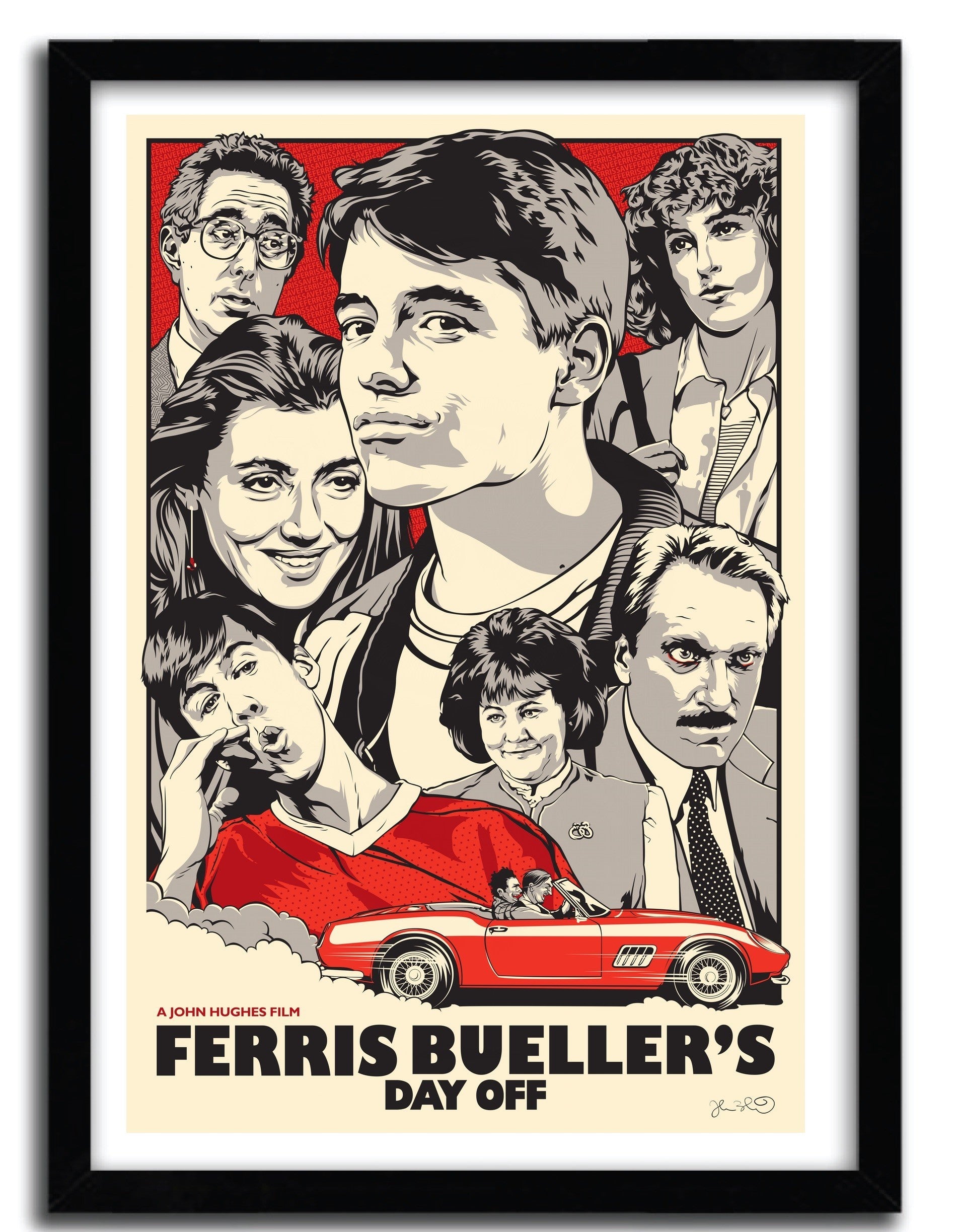 Affiche FERRIS BUELLES par JOSHUA BUDICH, imprimée sur papier fine arts avec des encres d’archives, numérotée et signée.