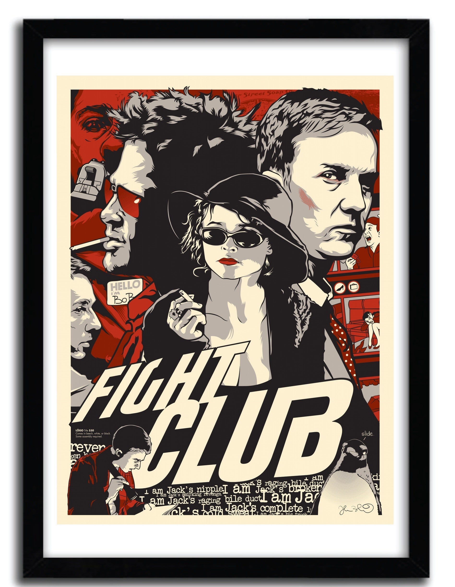 Affiche FIGHT CLUB par Joshua Budich, imprimée sur papier fine arts, numérotée à la main avec certificat d'authenticité.