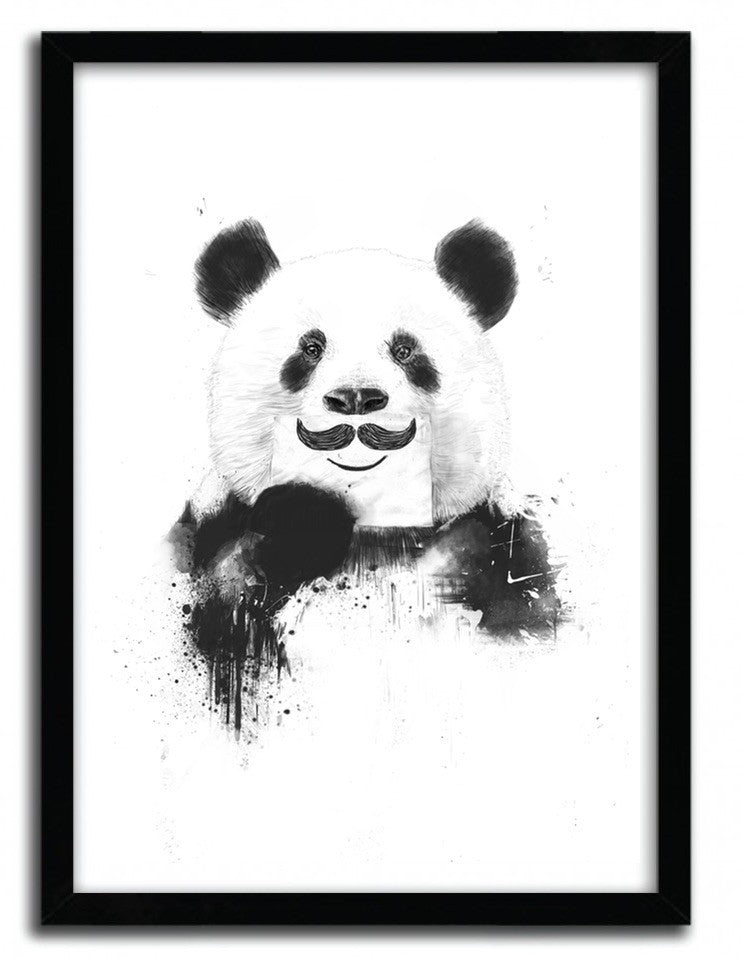 A vibrant and whimsical print of a panda by Balazs Solti, showcasing playful colors and artistic design on fine arts paper.