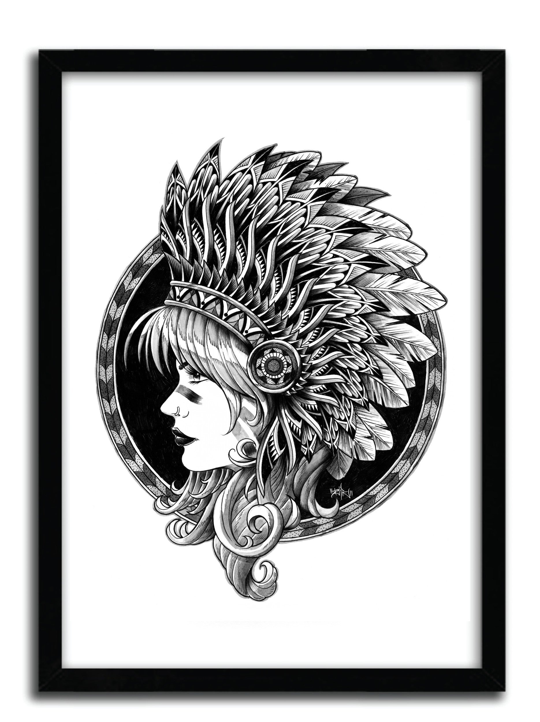 Affiche Headdress by Bioworkz, a limited edition art print on fine arts paper, showcasing vibrant colors and intricate details.