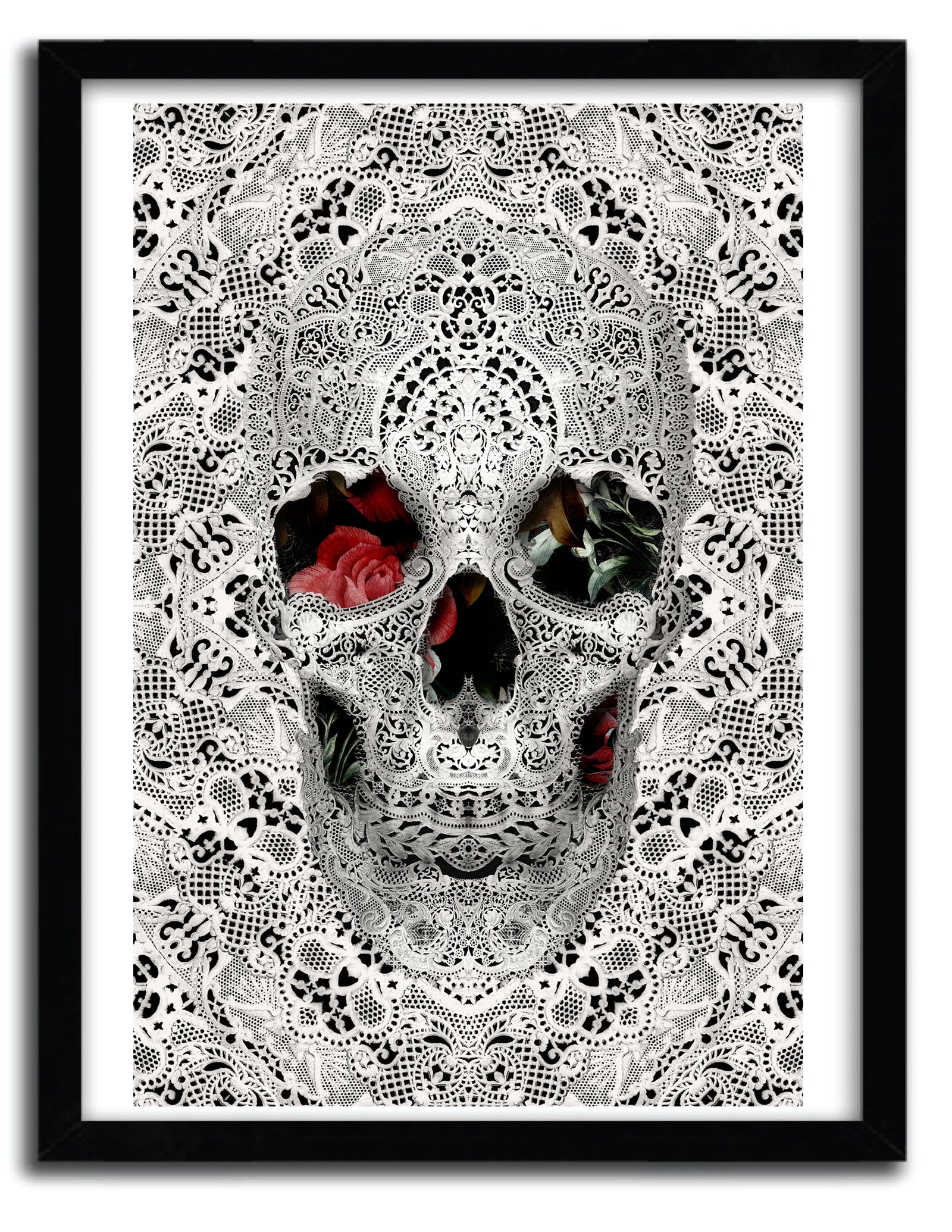 Affiche lace skull 2 by ALI GULEC, a limited edition art print featuring intricate lace skull design on fine arts paper.