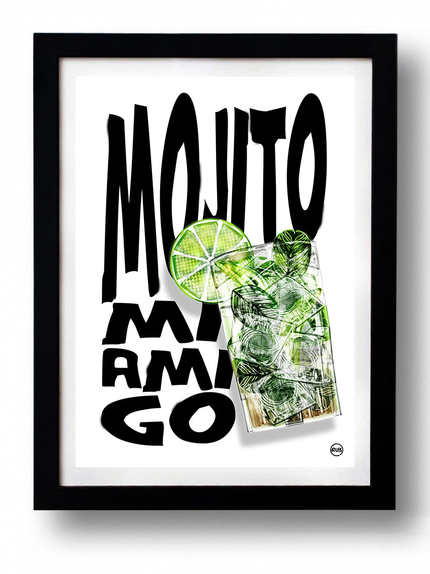 Affiche MOJITO MI AMIGO by Rubiant, a limited edition art print on fine arts paper, showcasing vibrant colors and intricate details.