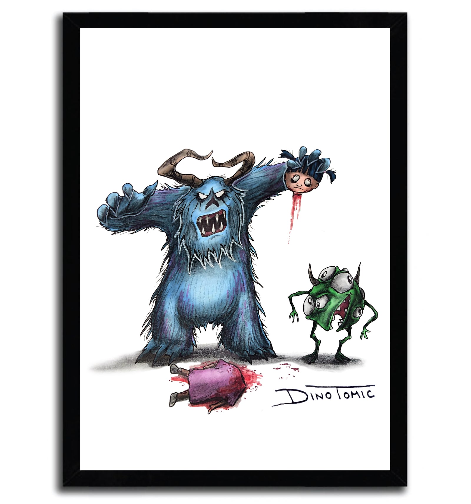 Affiche Monster Inc Creepyfied by DinoTomic, featuring a unique and eerie design on fine art paper.