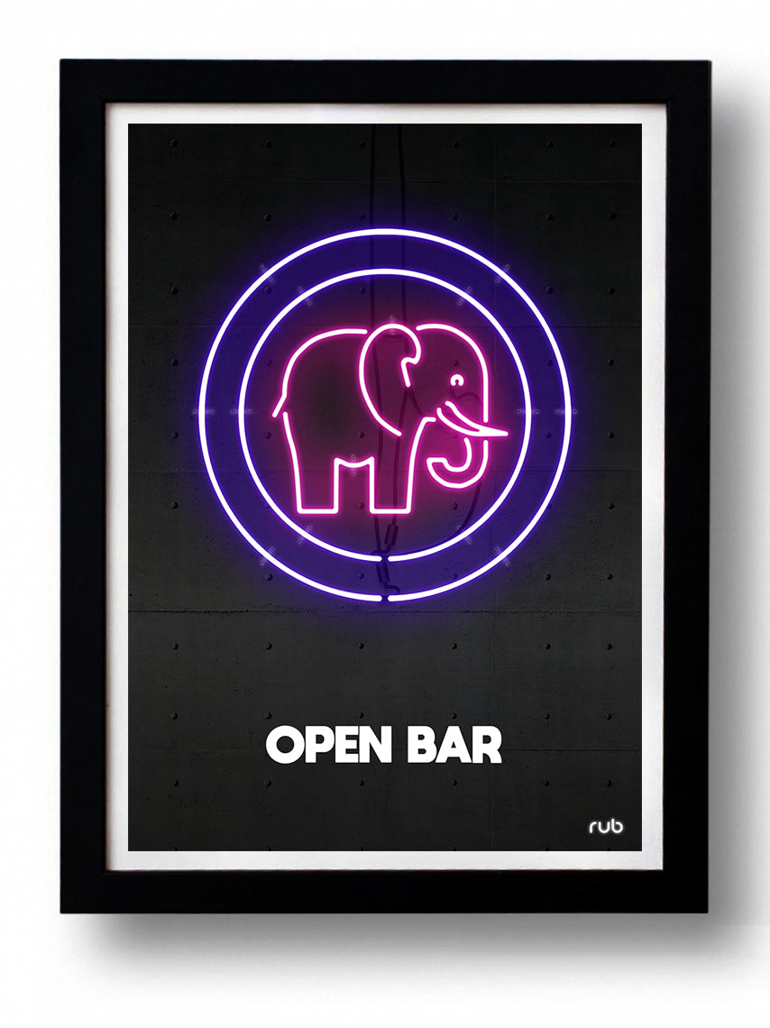 Affiche OPEN BAR by RUB, a limited edition art print on fine arts paper, showcasing vibrant colors and intricate design.