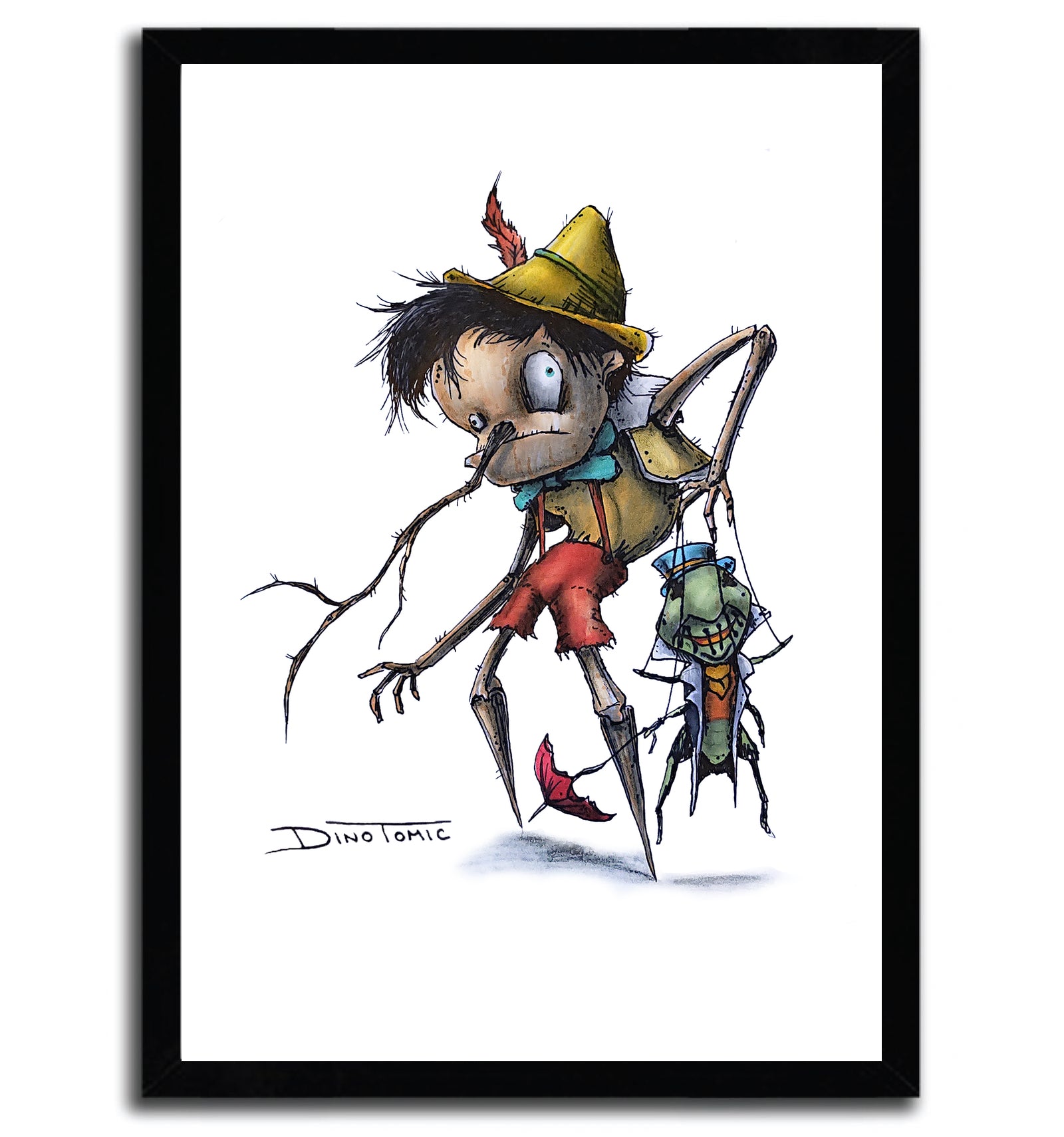 Creepyfied Pinocchio print by DinoTomic, featuring a hauntingly artistic rendition of the classic character on fine arts paper.