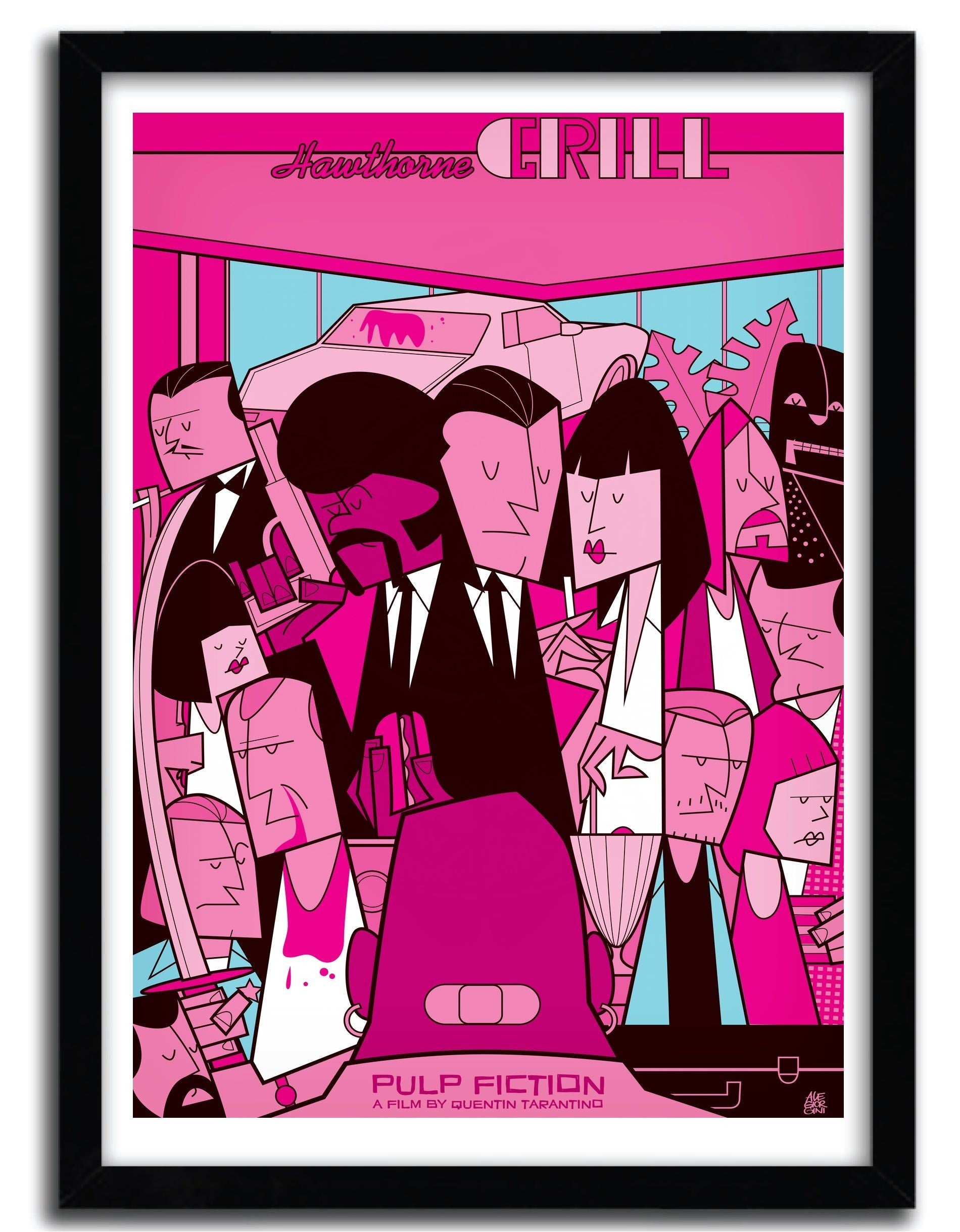 Affiche PULP FICTION par Ale Giorgini, imprimée sur papier fine arts, avec des couleurs vives et un design captivant, numérotée et signée.