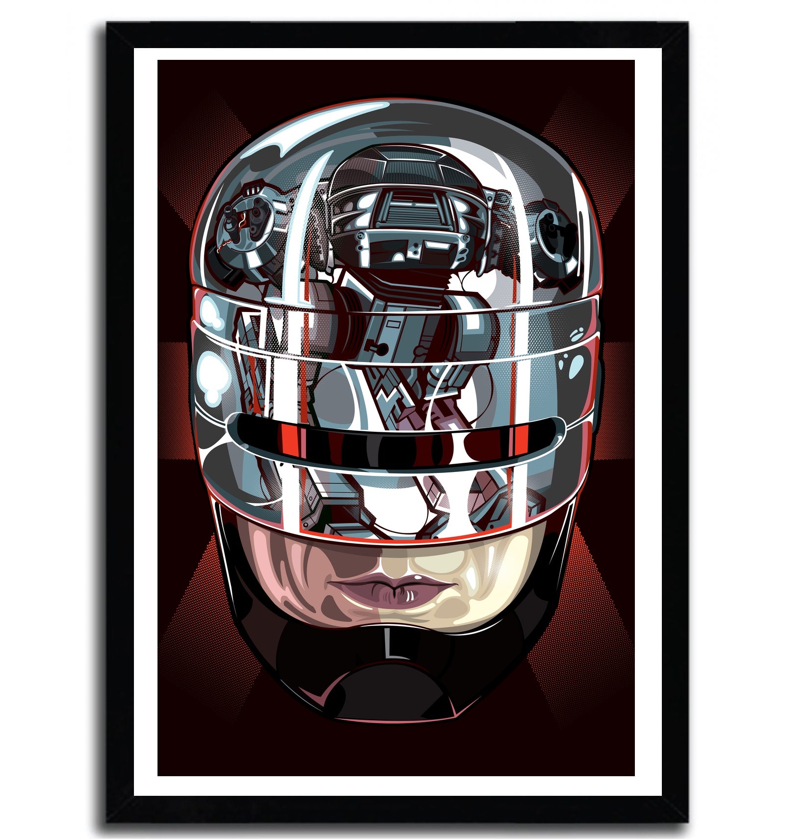 Affiche Robocop par Samuel Sho Ho, imprimée sur papier fine arts, avec des encres d’archives, numérotée et signée, édition limitée.