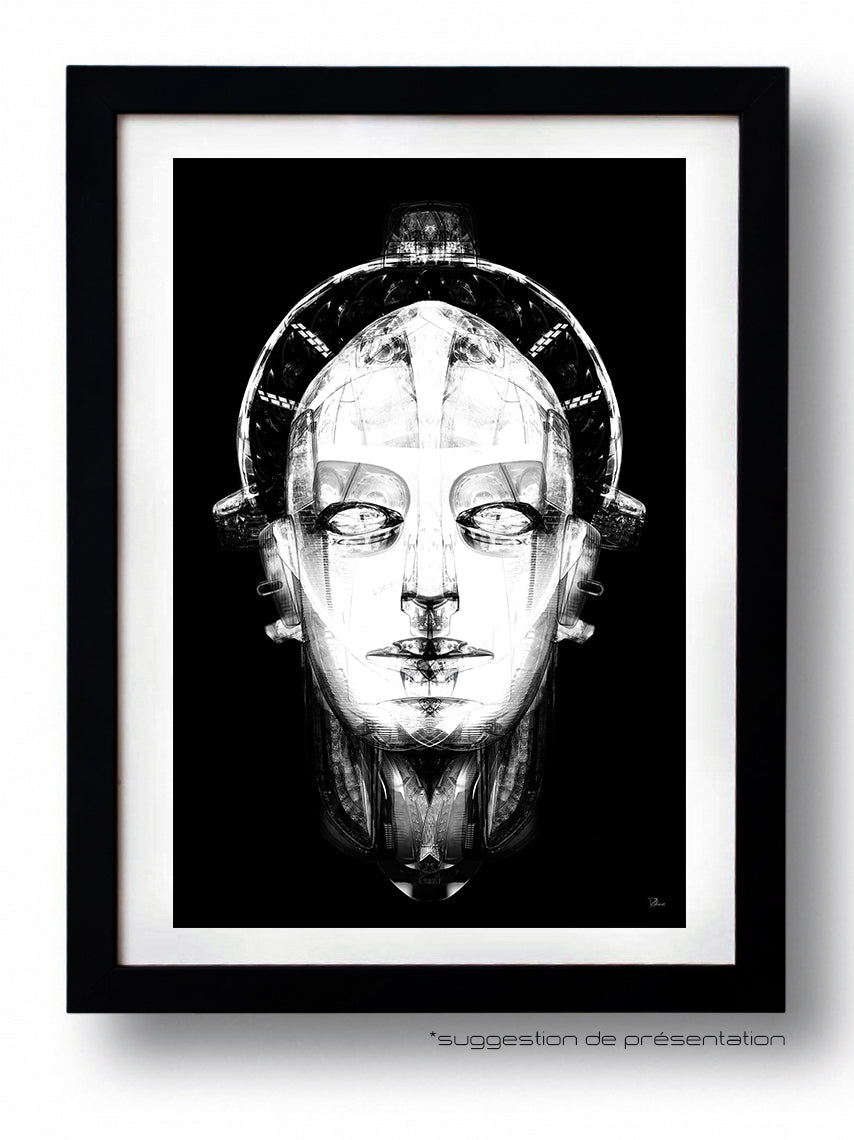 Affiche ROBOPOLIS N&B by Rubiant, a limited edition black and white art print on fine arts paper, showcasing modern artistic design.