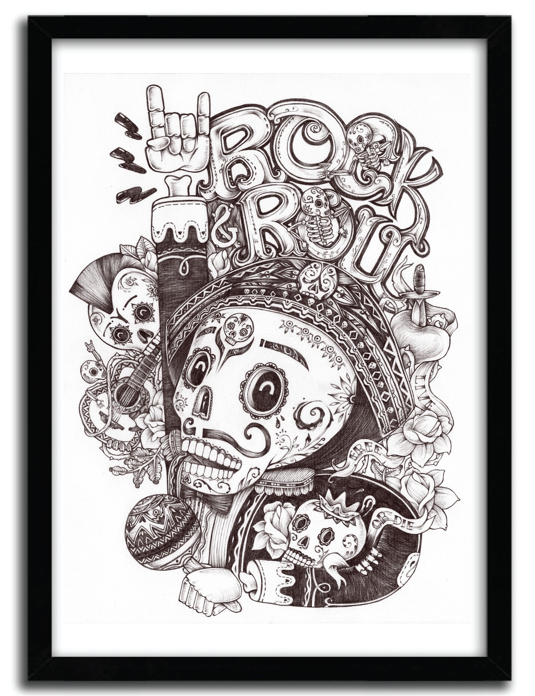 Affiche ROCK AND ROLL AMIGO by RAF BANZUELA, a vibrant art print showcasing rock and roll themes, printed on high-quality fine arts paper.