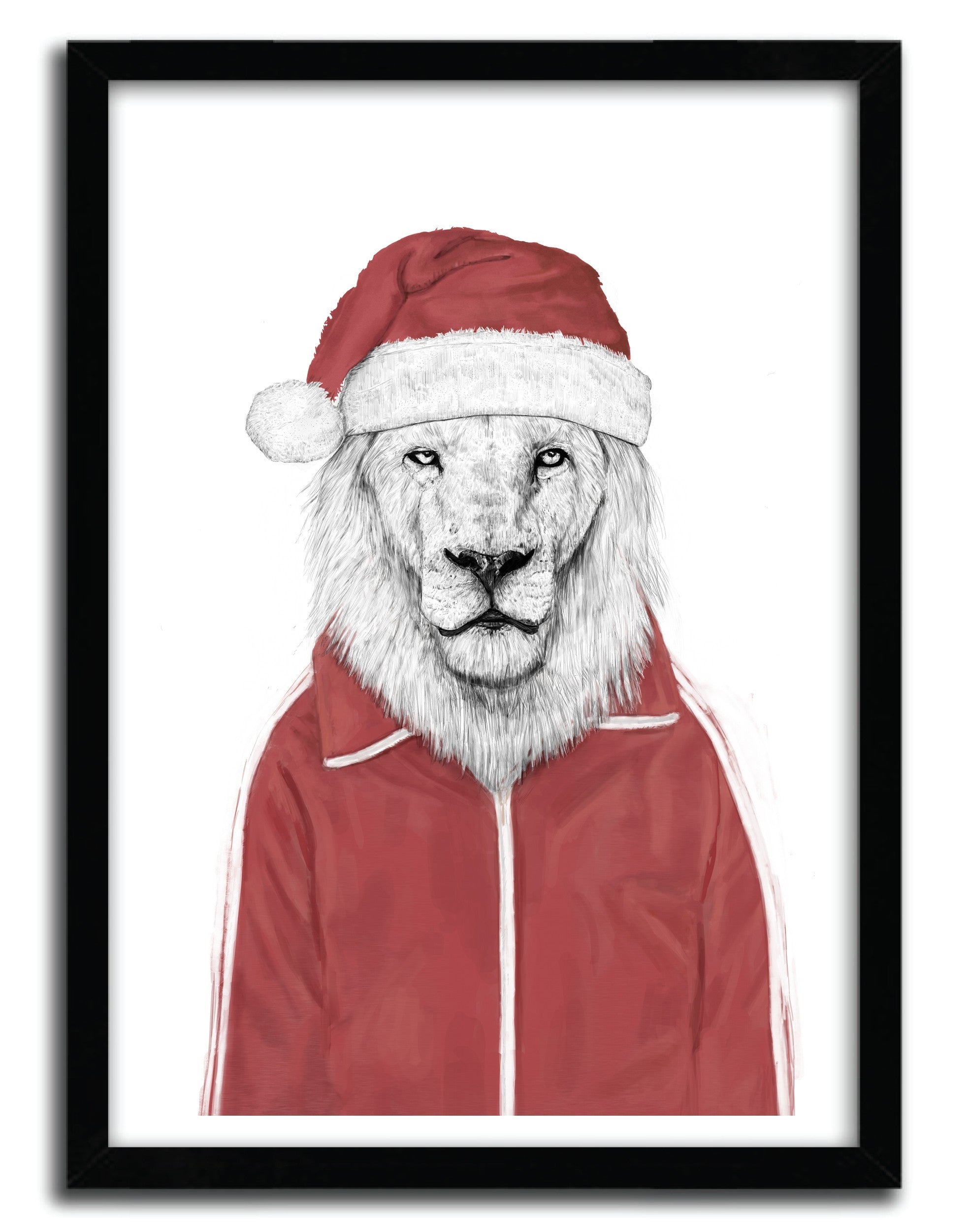 Affiche SANTA LION par BALAZS SOLTI, imprimée sur papier fine arts, avec des couleurs vives et un design captivant.